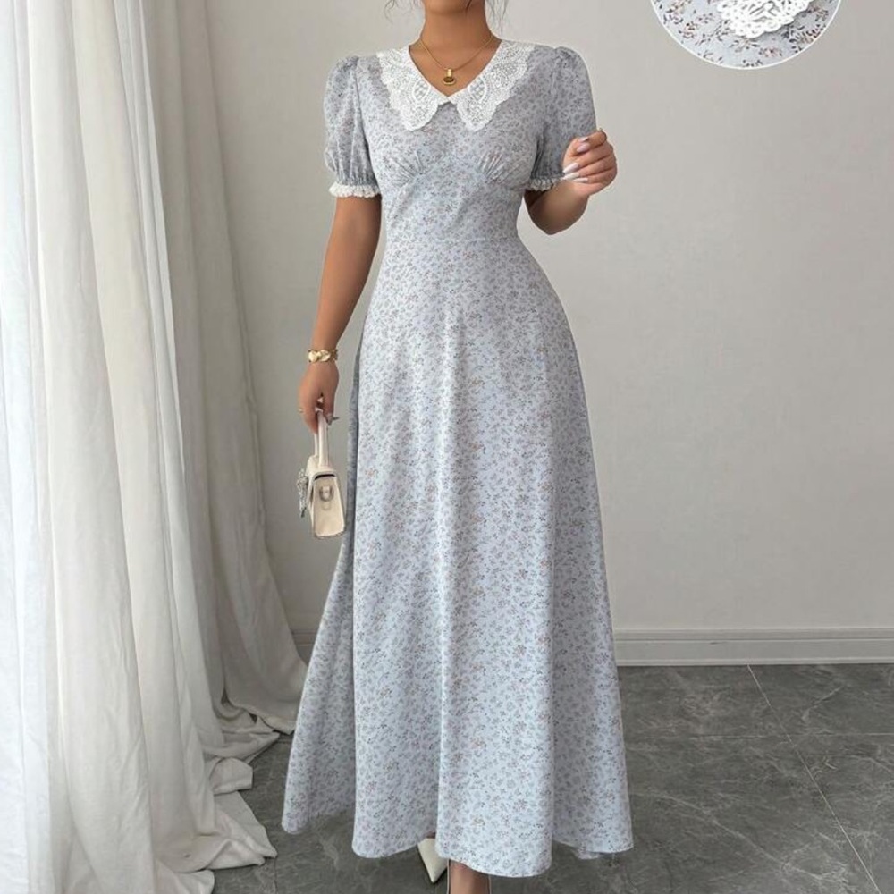 Modelyn French Ditsy Floral Dress with Lace Collar